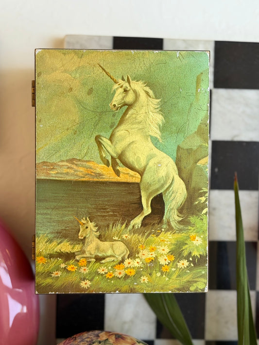 Wooden Trinket Box with Unicorn Motif