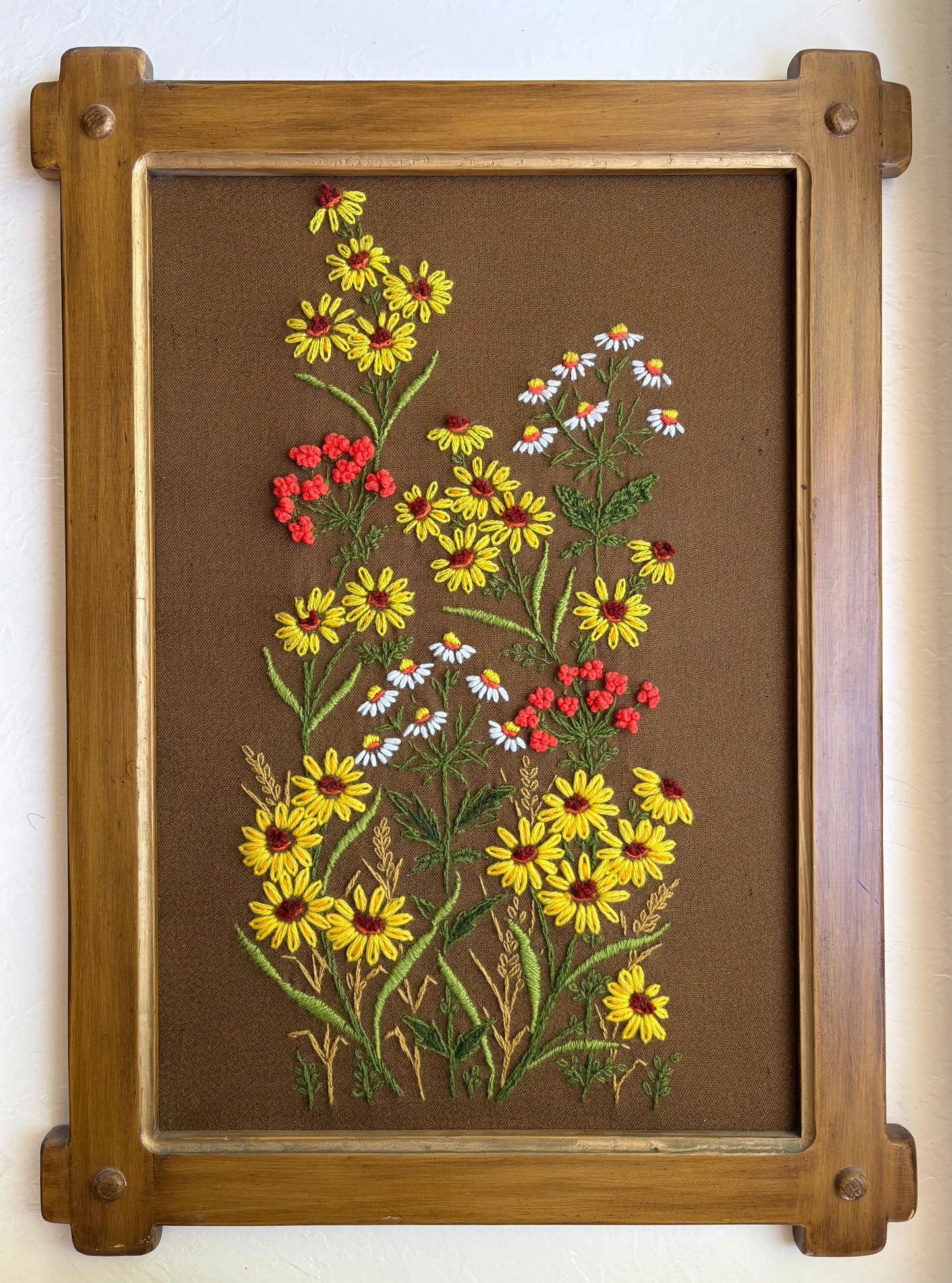Wildflower Crewel in Wooden Frame
