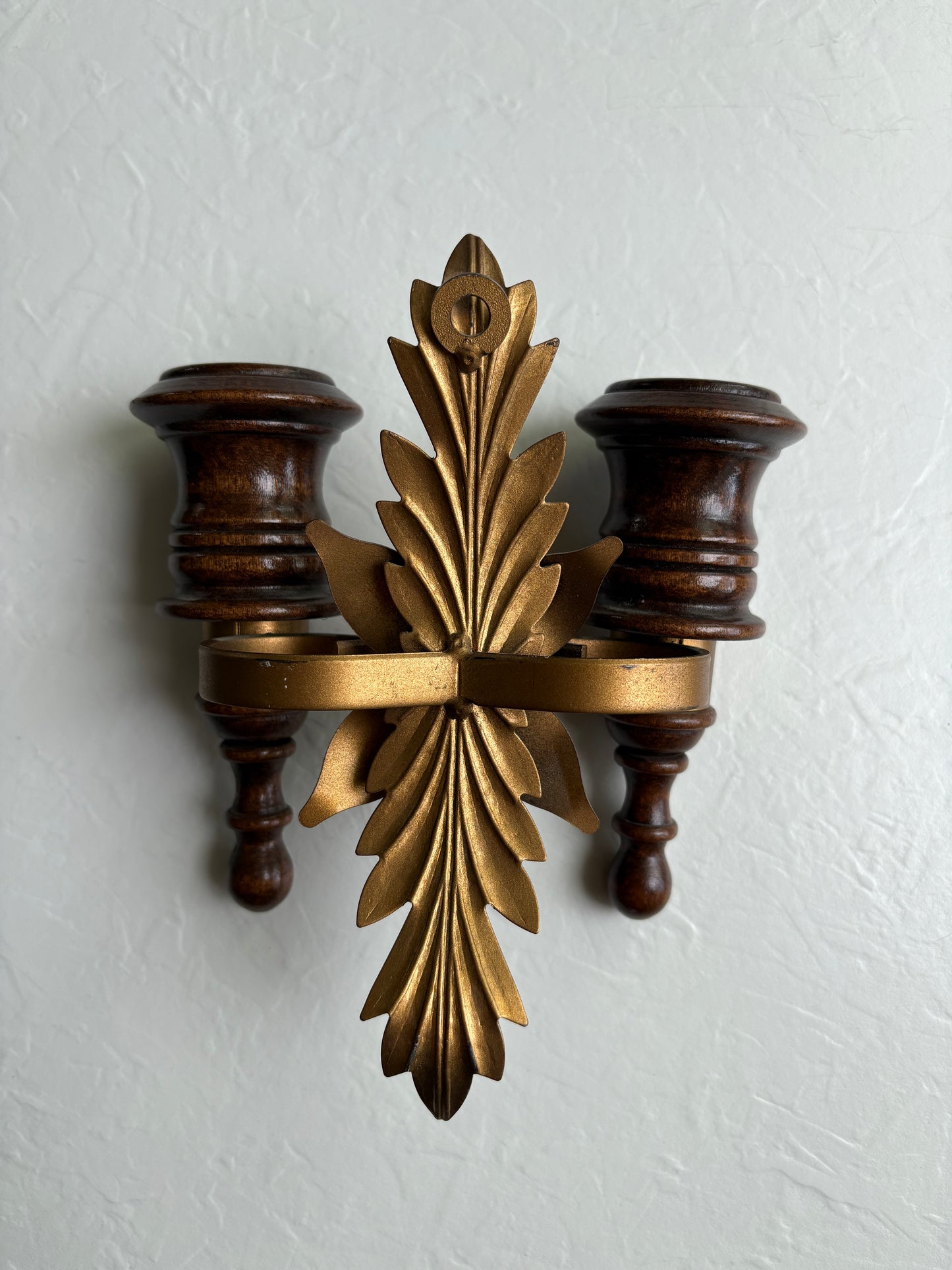 Wood and Gold-tone Wall Sconce