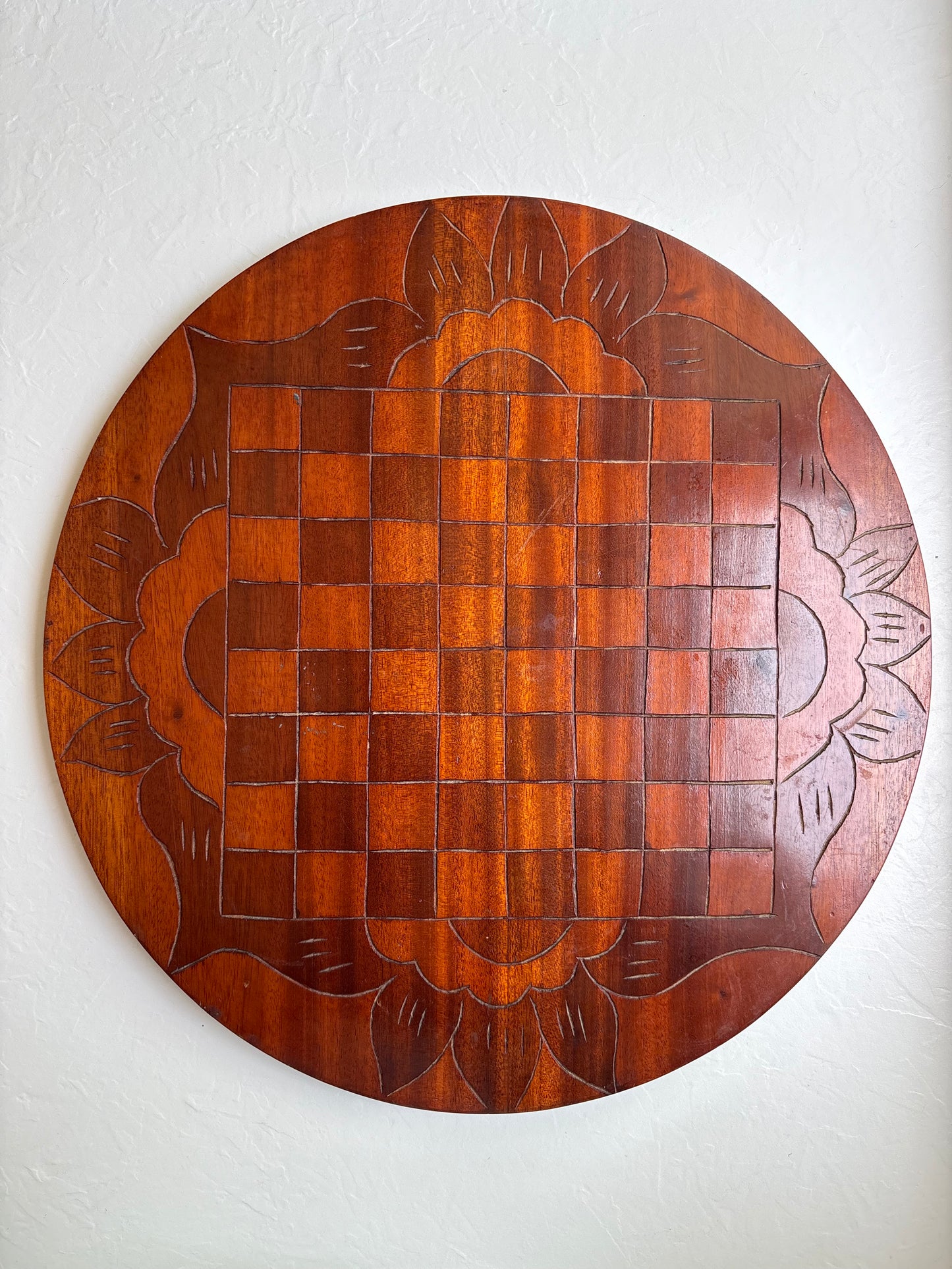 Hand-Carved Wooden Chess / Checker Board