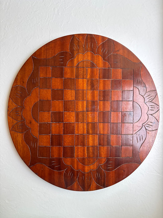 Hand-Carved Wooden Chess / Checker Board