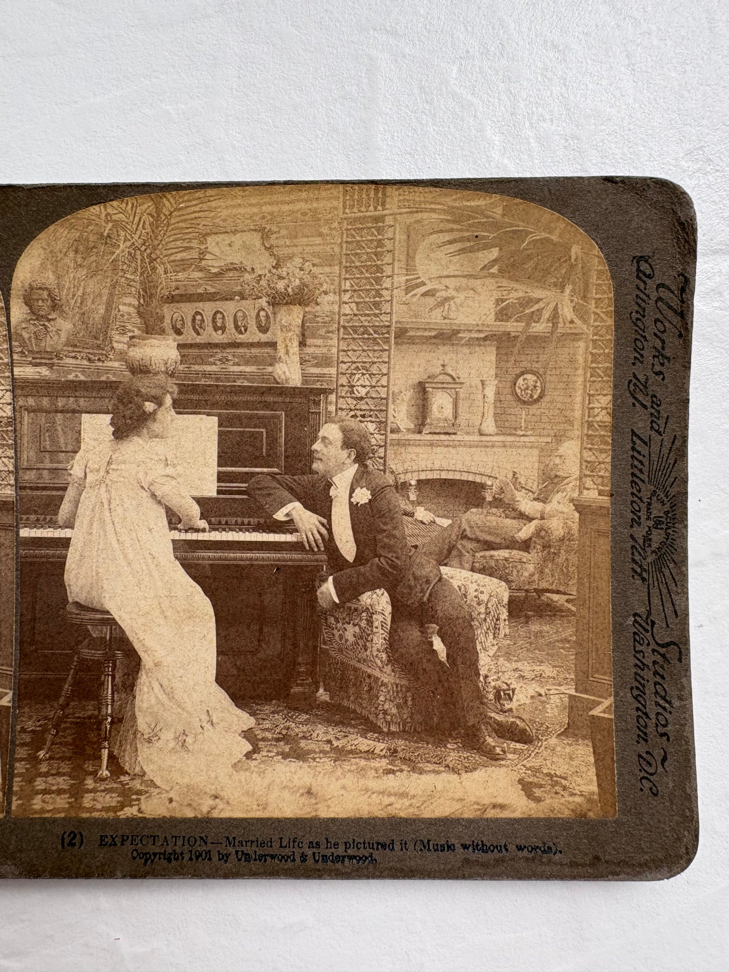 Stereoview Card “Expectation— Married life as he pictured it”