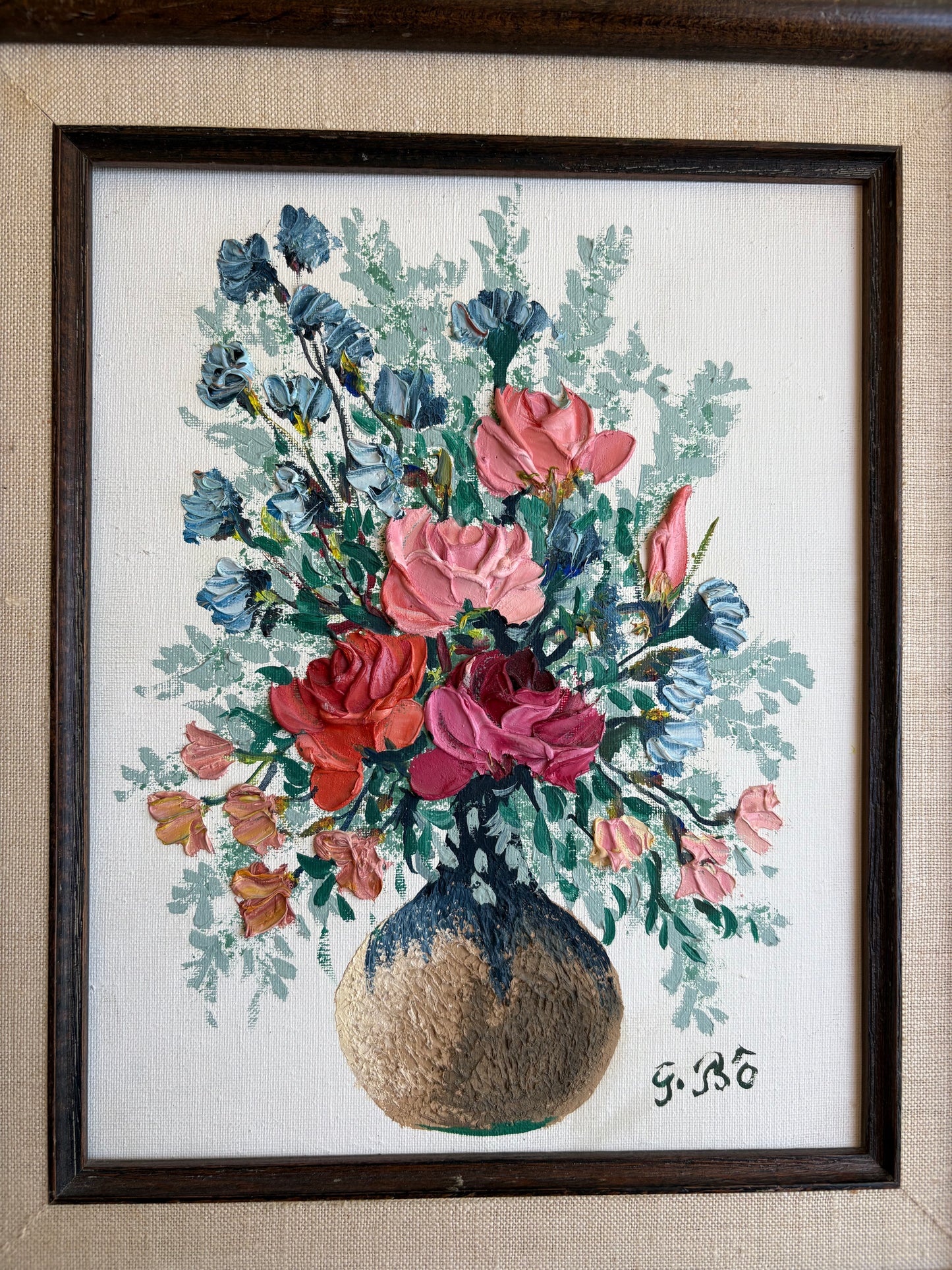Floral Oil Painting in Wooden Frame