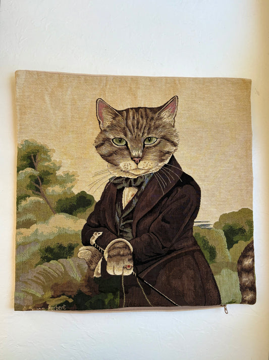 Renaissance Cat Tapestry Cushion Cover with Zipper Enclosure