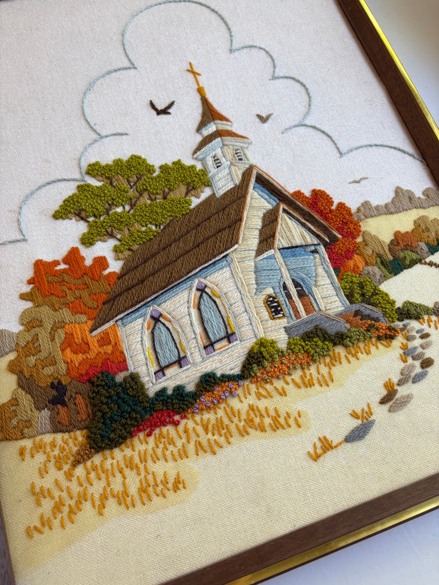 Country Church Crewel by Sunset Stitchery