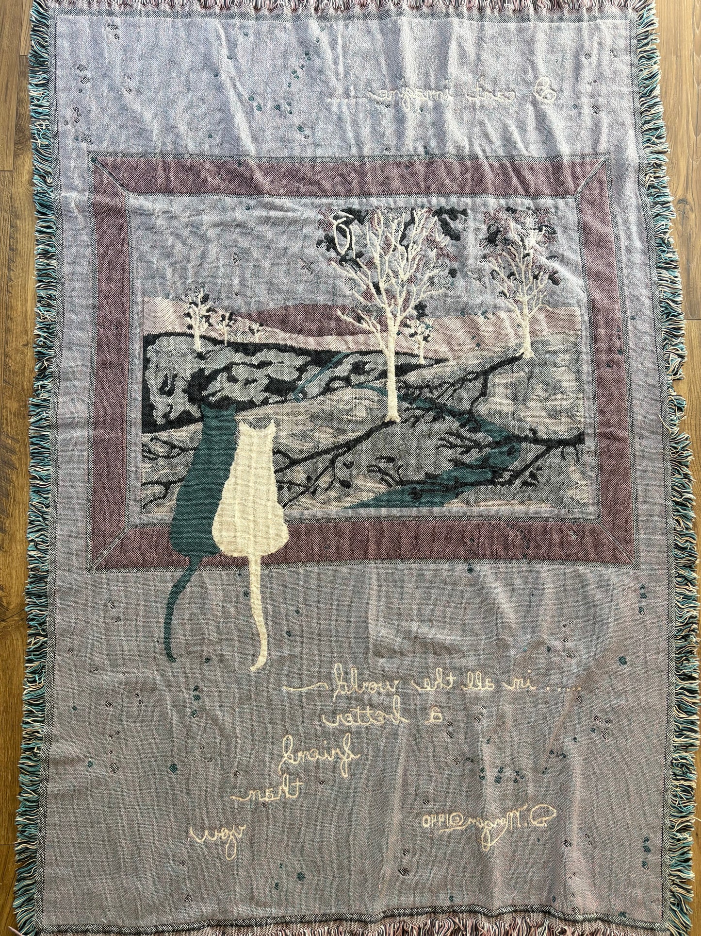 Woven Tapestry Throw Blanket with Cats