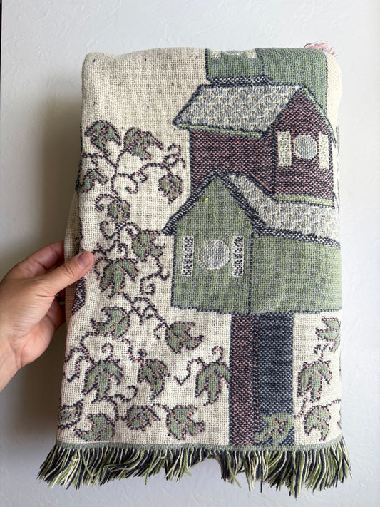 Woven Tapestry Throw Blanket with Birdhouses