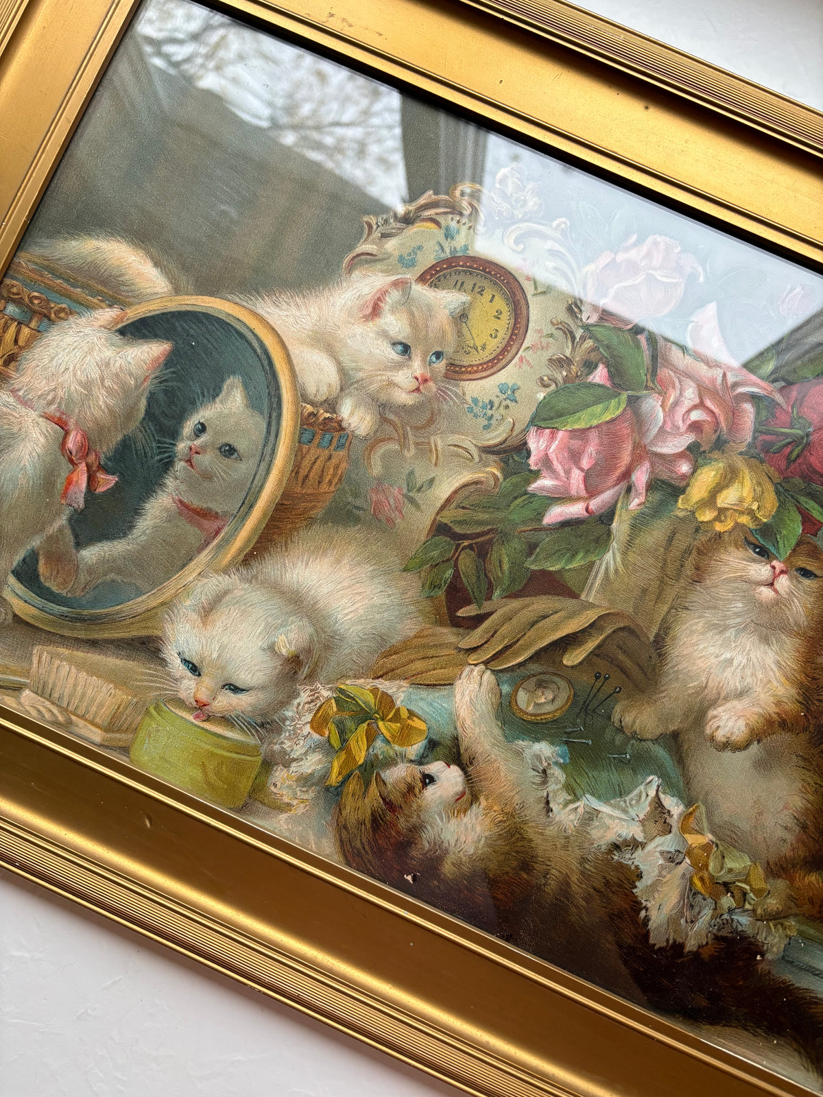 “The Five Senses" Kitten Chromolithograph Print by H.G. Plumb