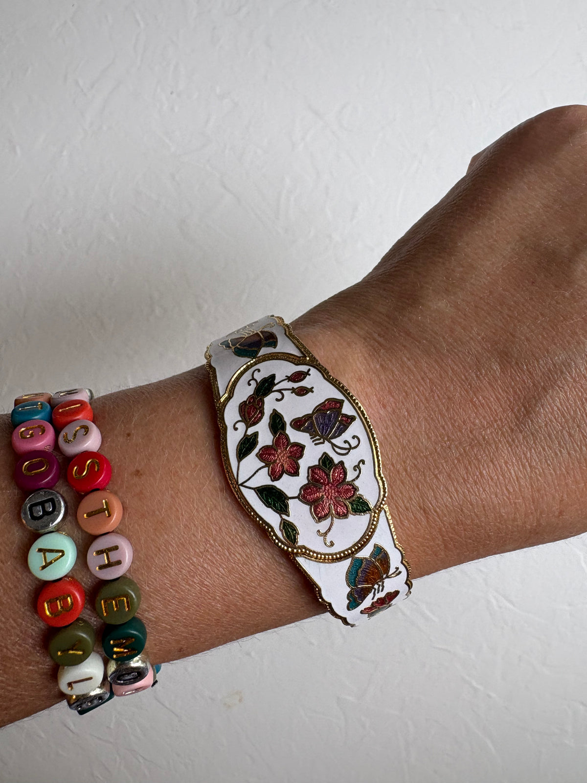 Cloisonné Butterfly and Floral Hinged Bangle