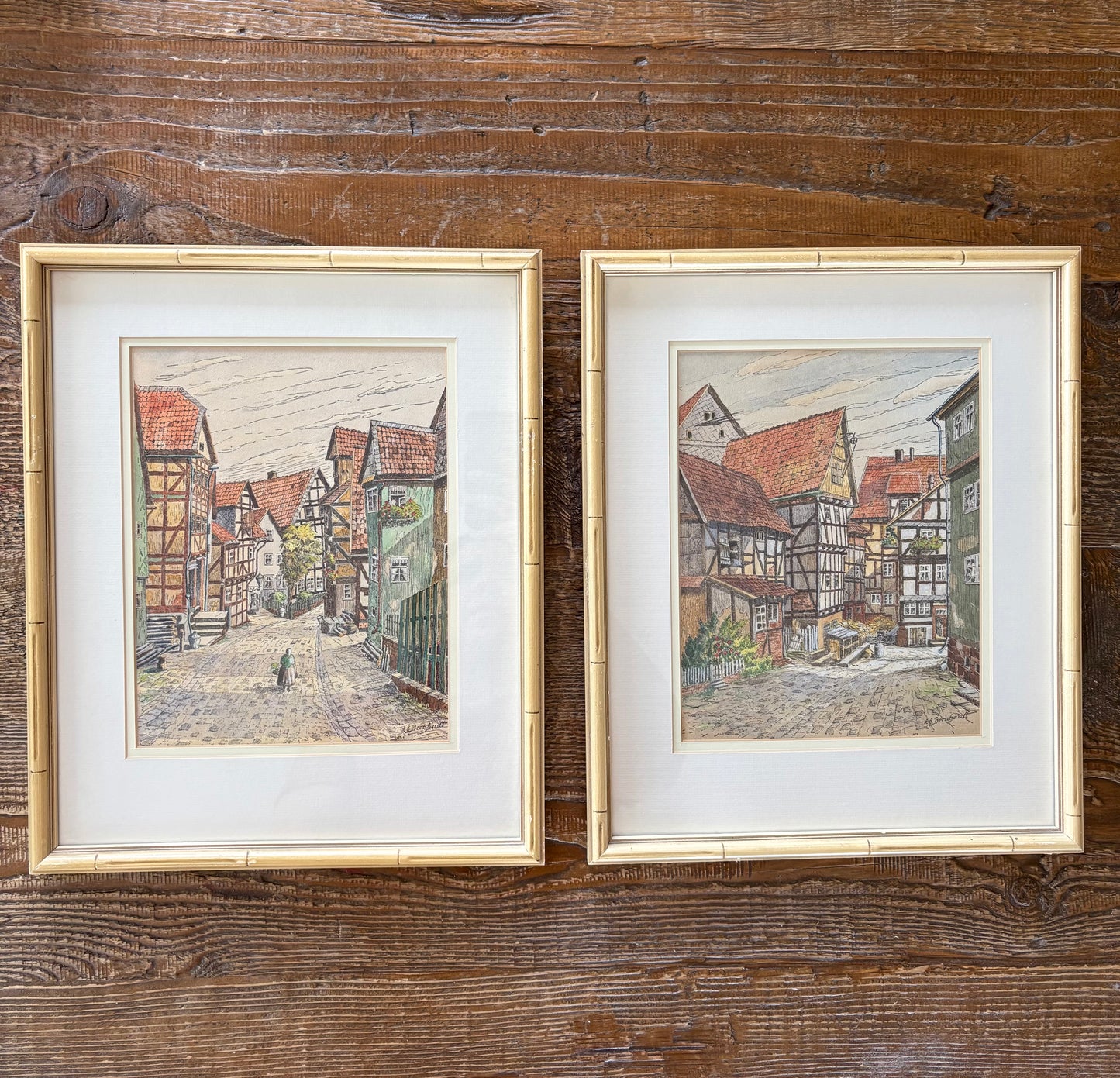 City Street Prints in Faux Bamboo Frames by Bernhardt