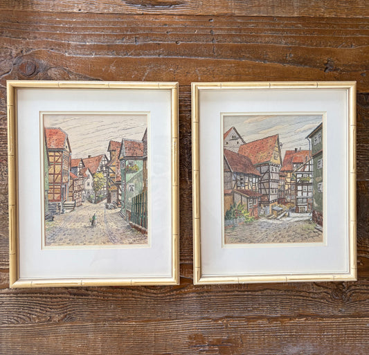 City Street Prints in Faux Bamboo Frames by Bernhardt