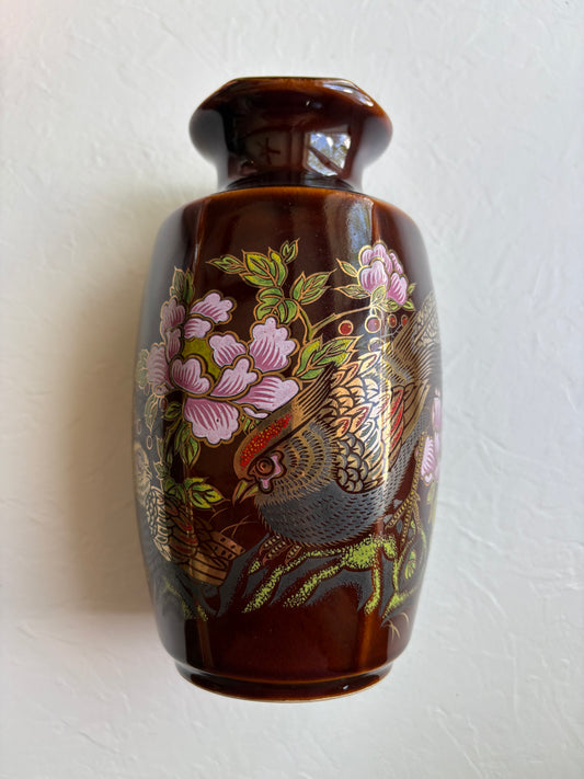 Dark Brown Ceramic Pheasant Vase