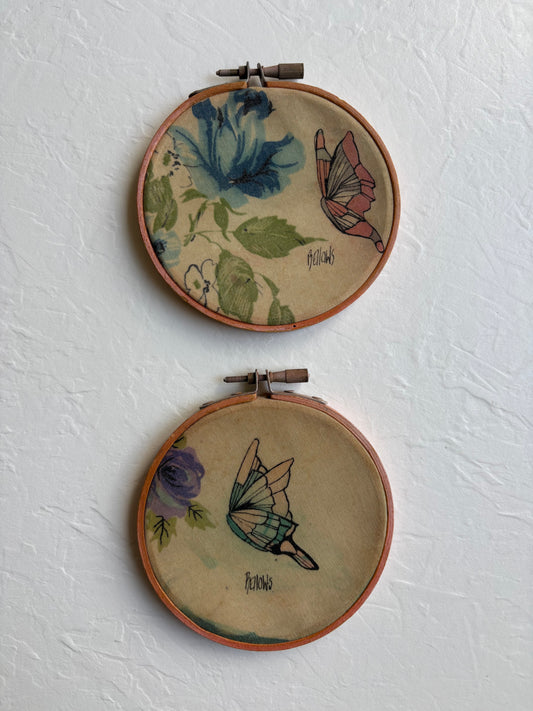 Butterfly Fabric in Embroidery Hoops