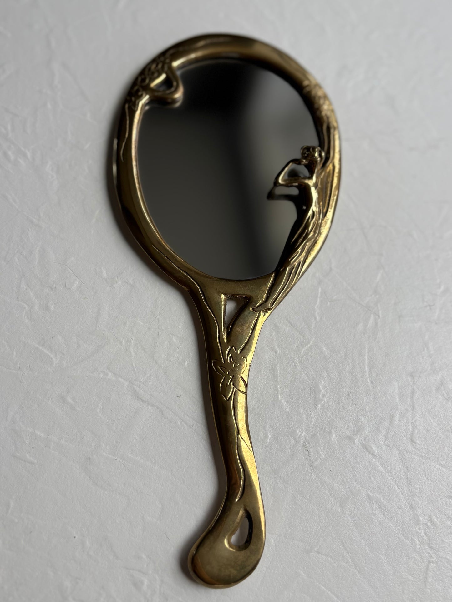 Art Nouveau Brass Hand Mirror