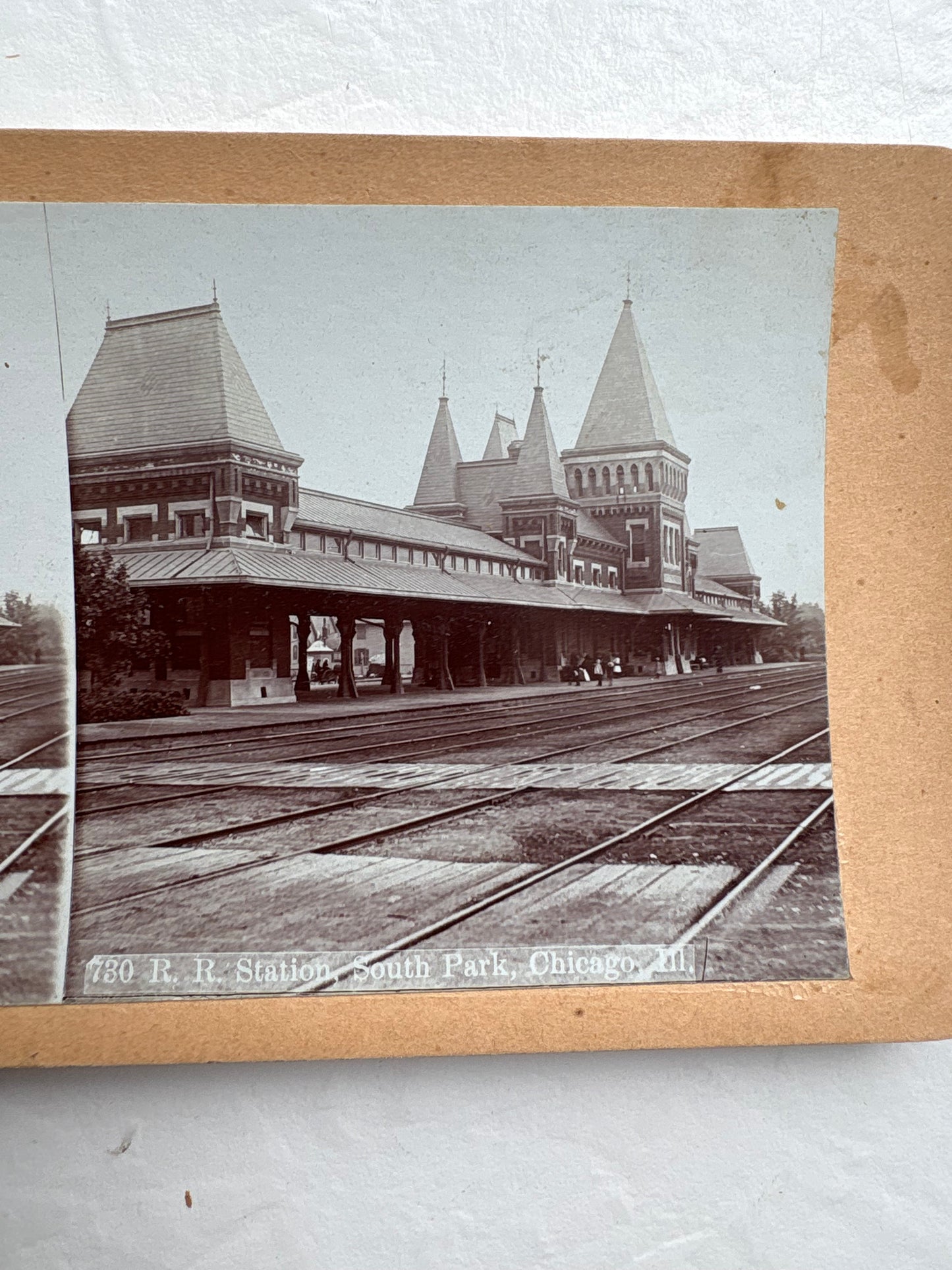 Stereoview Card Railroad Station in South Park, Chicago
