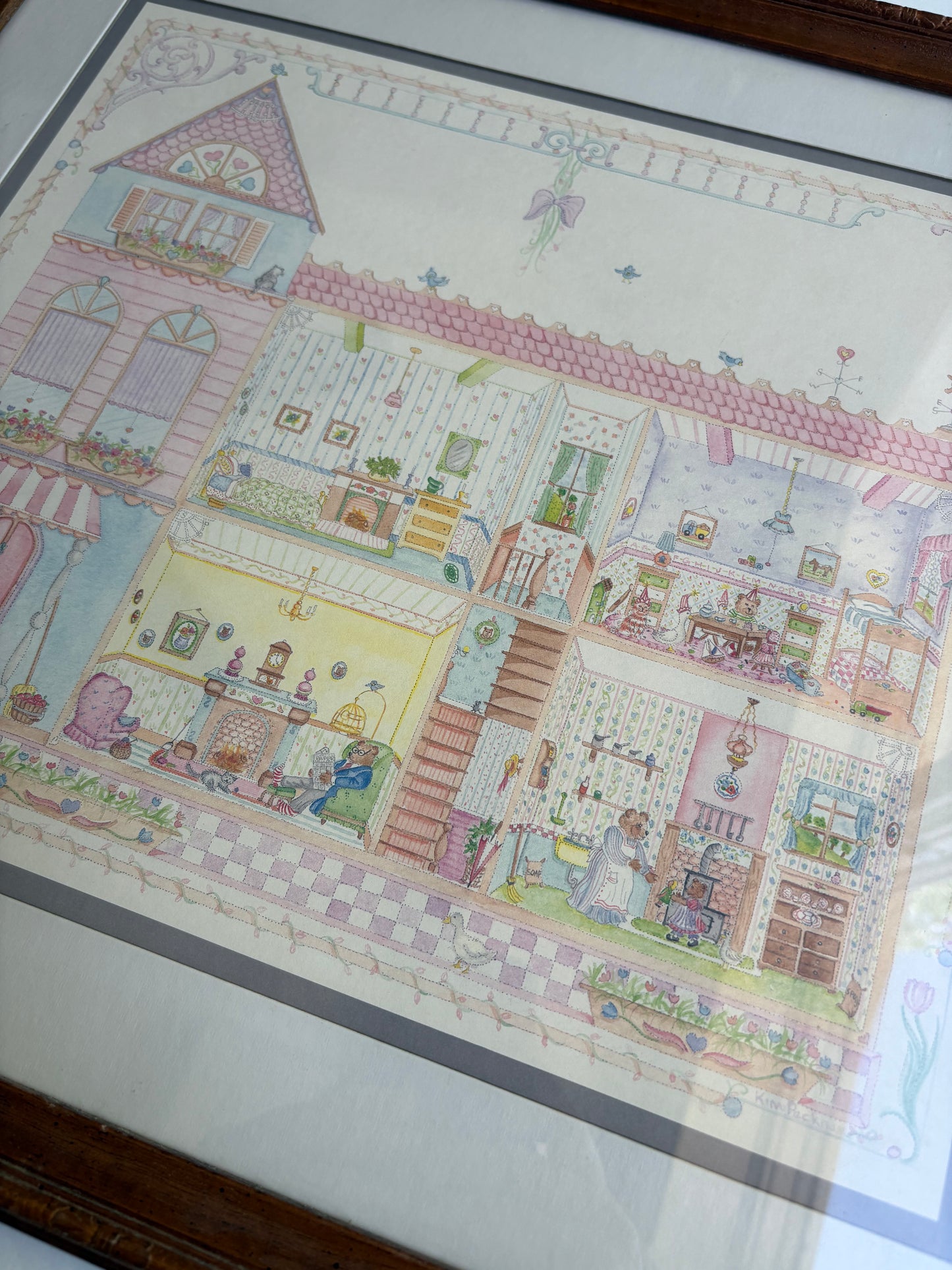Bear Family House Art in Wooden Frame