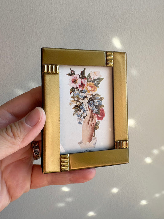 Small Brass Frame with Hand and Bouquet Print