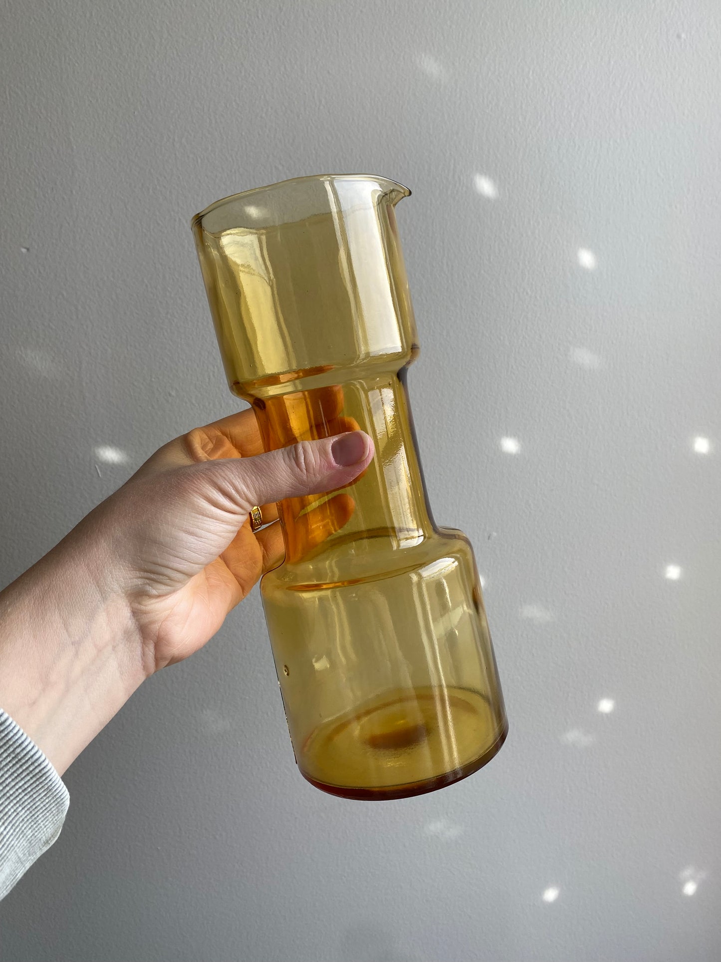 Vintage Midcentury Amber Barbell Glass Pitcher