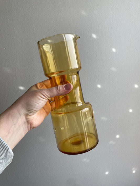Vintage Midcentury Amber Barbell Glass Pitcher