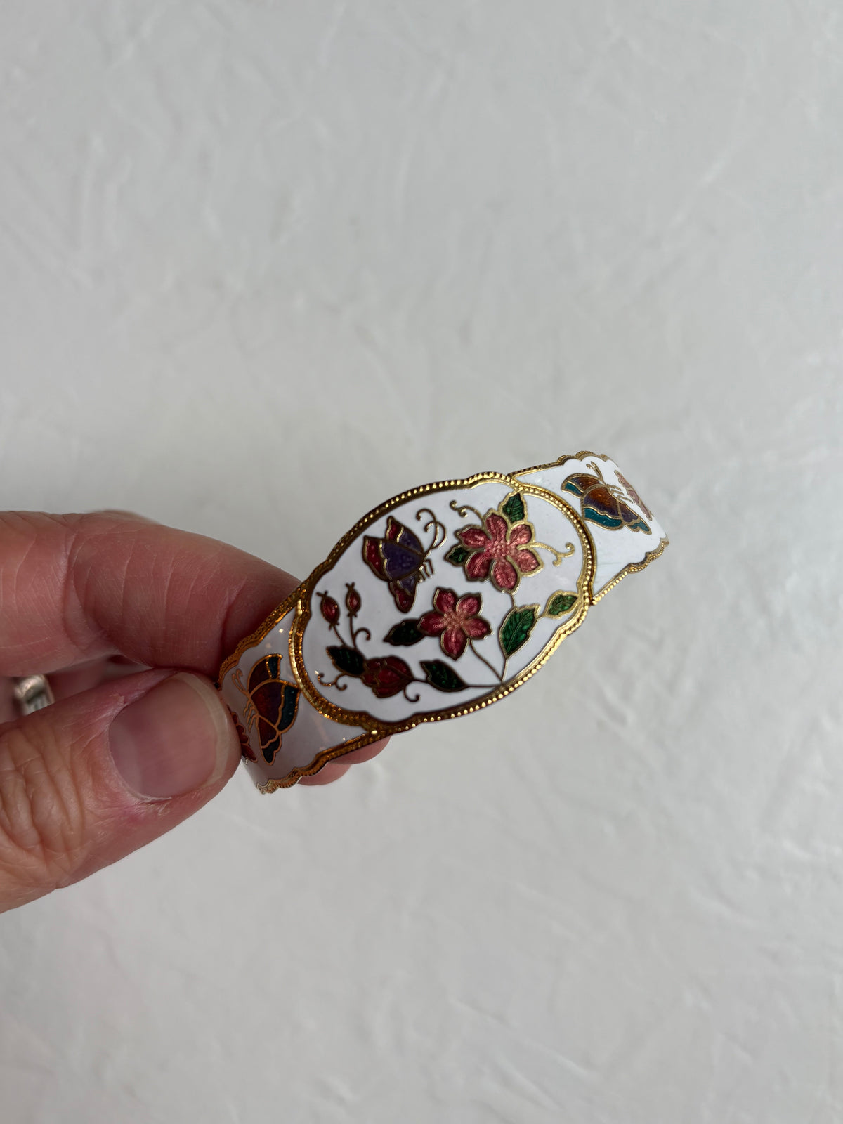Cloisonné Butterfly and Floral Hinged Bangle