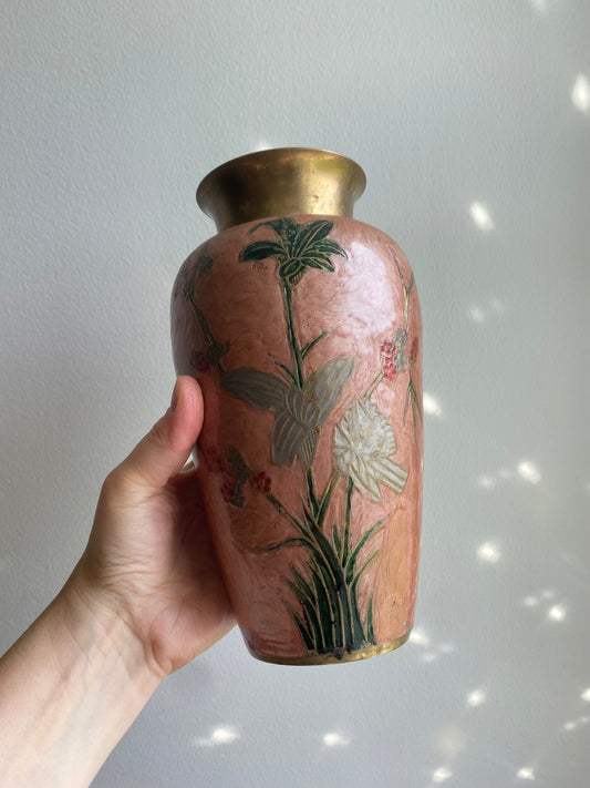 Vintage Brass & Enamel Vase