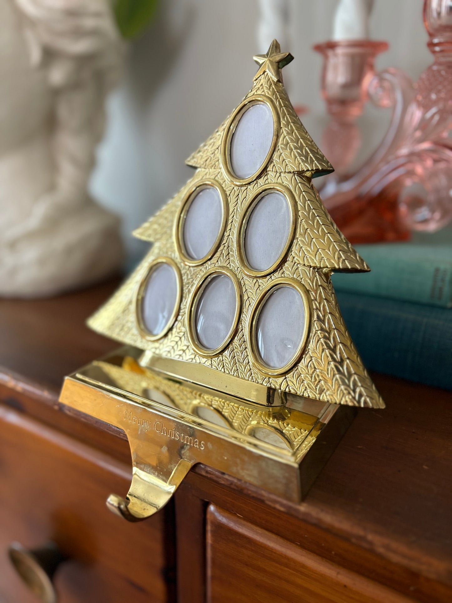Brass Christmas Tree Photo Frame Stocking Holder