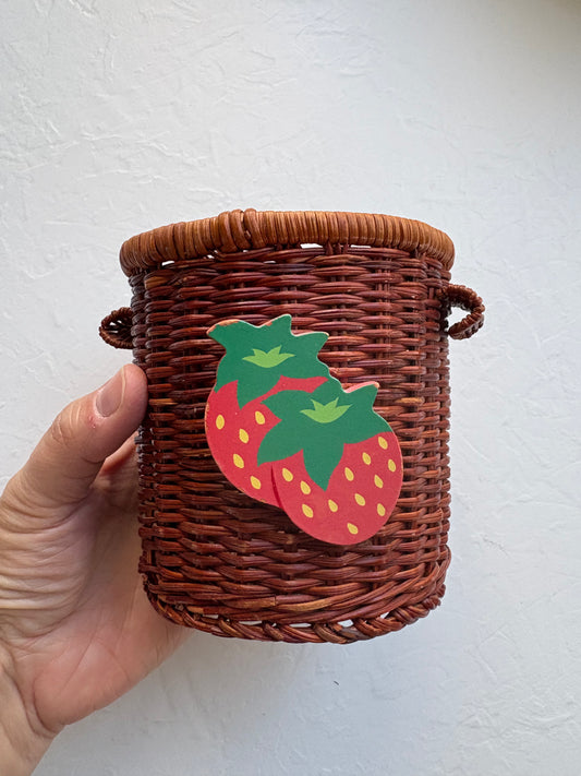 Wicker Utensil Holder with Strawberries