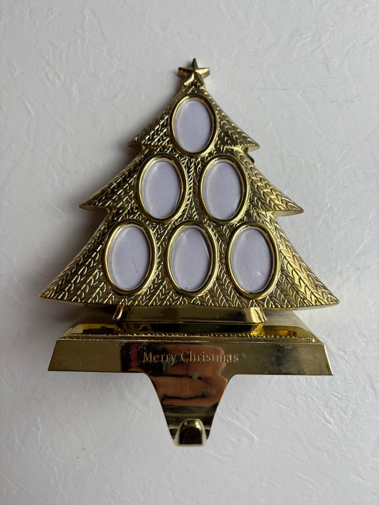 Brass Christmas Tree Photo Frame Stocking Holder
